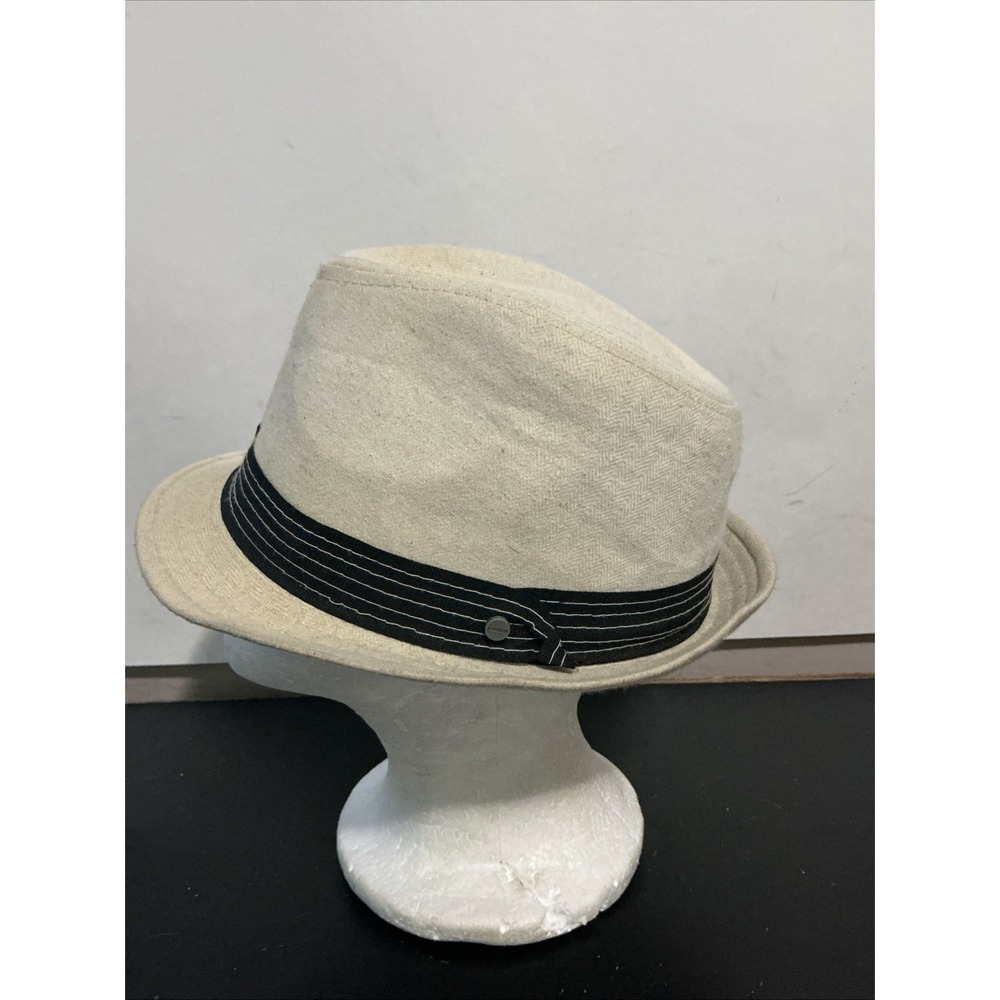 Stetson All American Fedora Hat Mens L/XL Cream Linen Cotton Tweed Stained